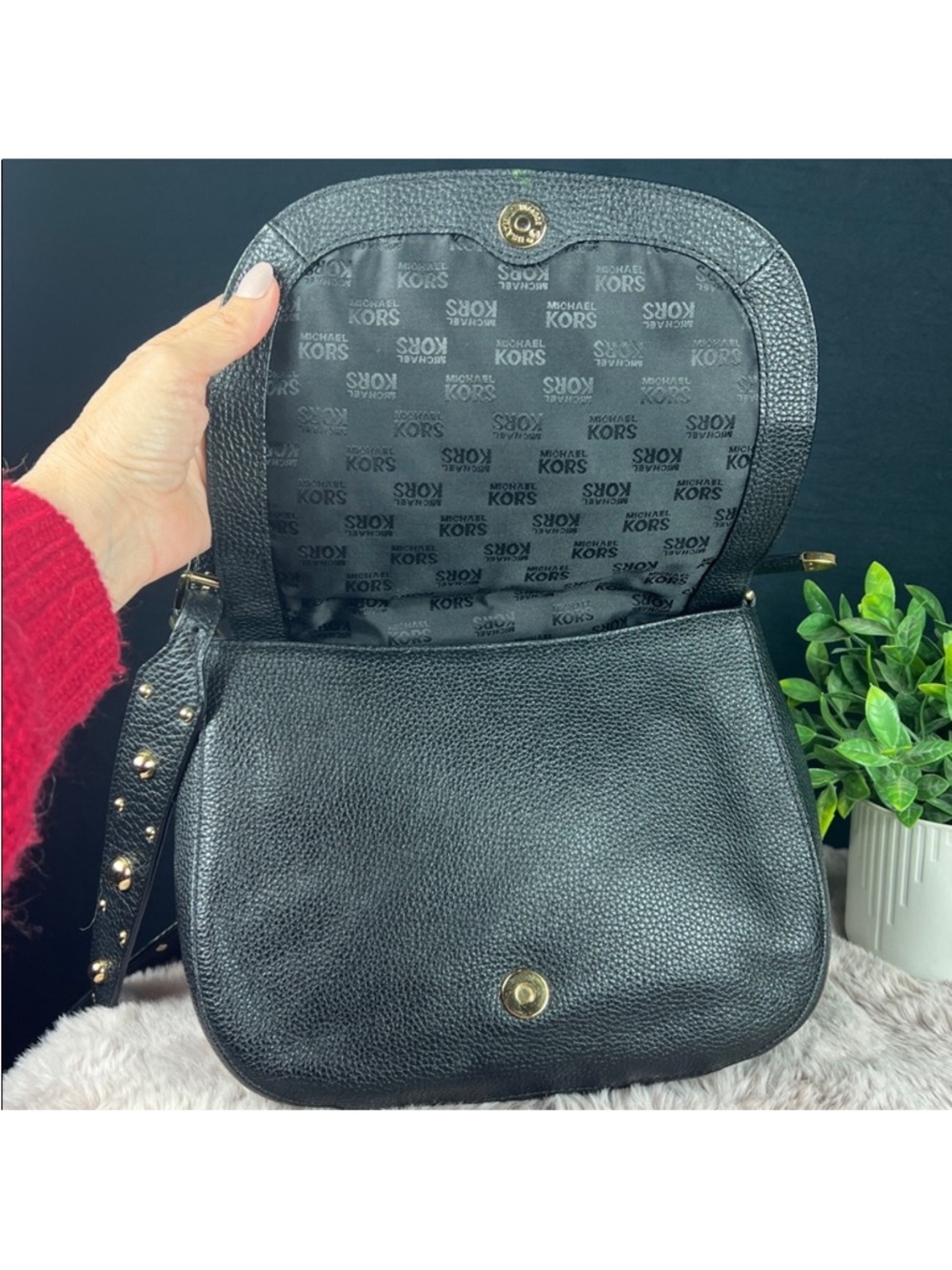 🖤✨Michael Kors Hayes Pebbled Leather Crossbody with Studded Strap NWOT✨🖤 - Picture 6 of 11